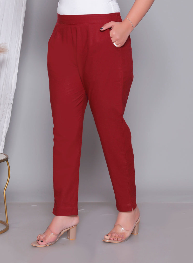 Miramaar Women's Maroon Cotton Straight Pants