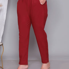 Miramaar Women's Maroon Cotton Straight Pants