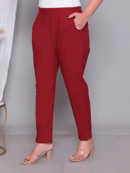 Miramaar Women's Maroon Cotton Straight Pants