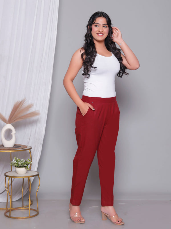 Miramaar Women's Maroon Cotton Straight Pants