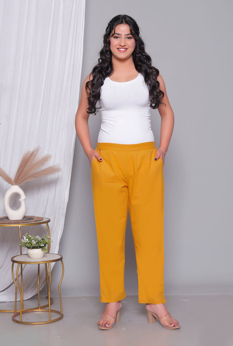Miramaar Women's Yellow Cotton Straight Pants