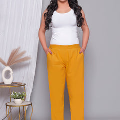 Miramaar Women's Yellow Cotton Straight Pants