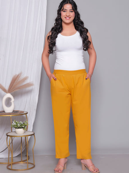 Miramaar Women's Yellow Cotton Straight Pants