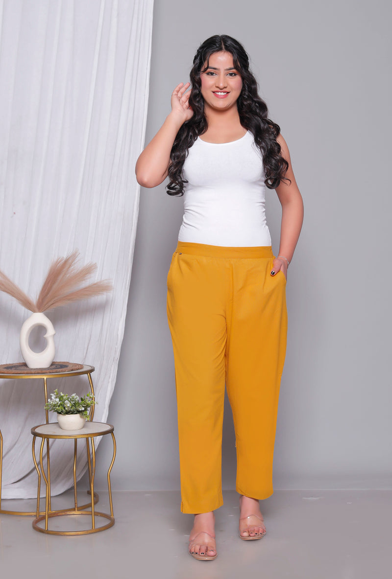 Miramaar Women's Yellow Cotton Straight Pants