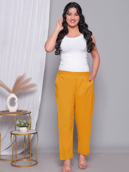 Miramaar Women's Yellow Cotton Straight Pants