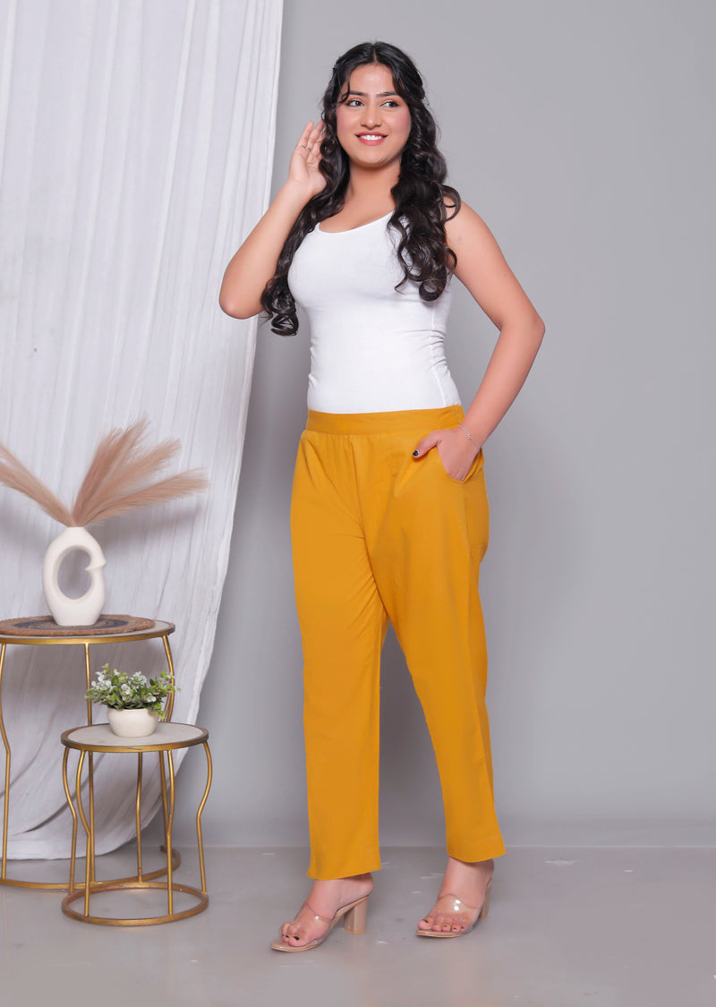 Miramaar Women's Yellow Cotton Straight Pants