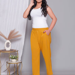Miramaar Women's Yellow Cotton Straight Pants