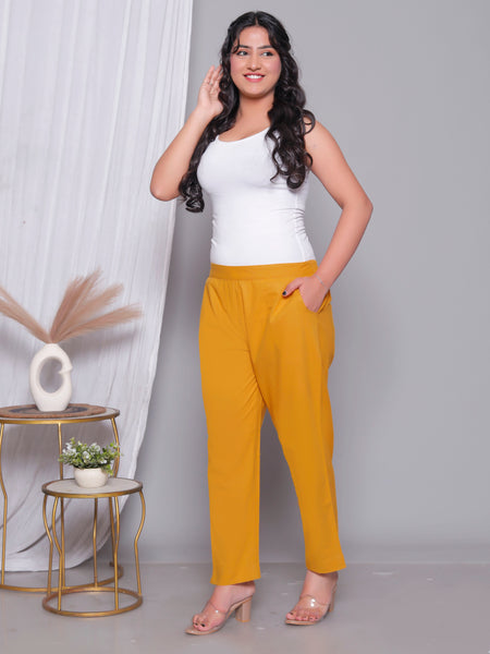 Miramaar Women's Yellow Cotton Straight Pants