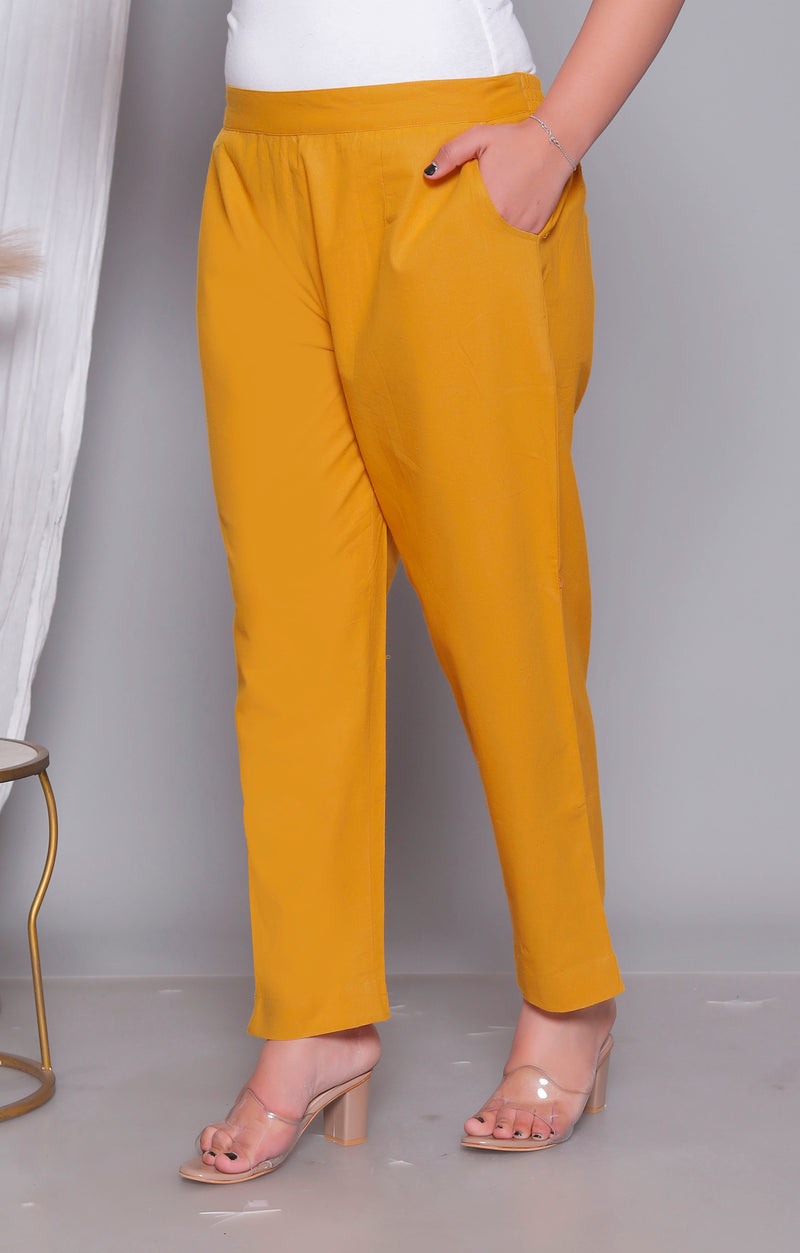 Miramaar Women's Yellow Cotton Straight Pants