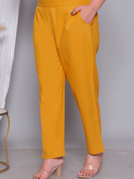Miramaar Women's Yellow Cotton Straight Pants