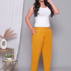 Miramaar Women's Yellow Cotton Straight Pants