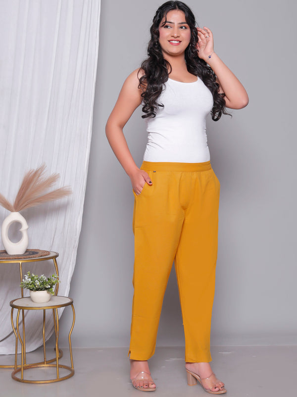 Miramaar Women's Yellow Cotton Straight Pants