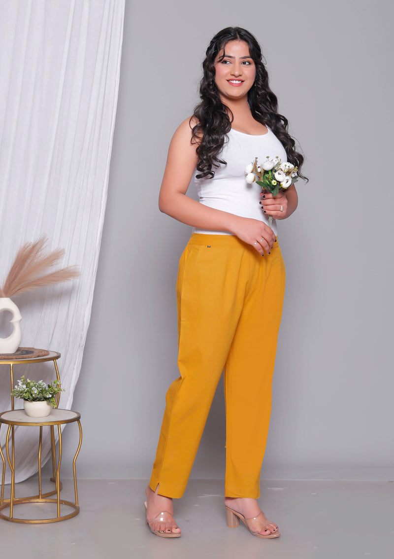 Miramaar Women's Yellow Cotton Straight Pants