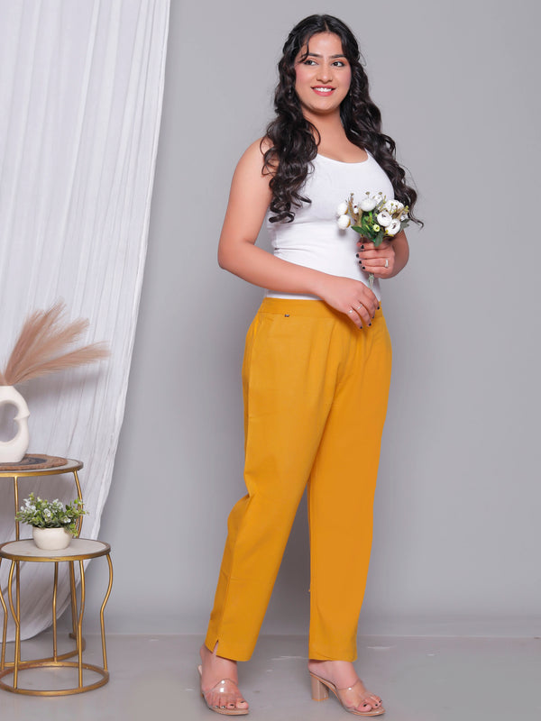 Miramaar Women's Yellow Cotton Straight Pants