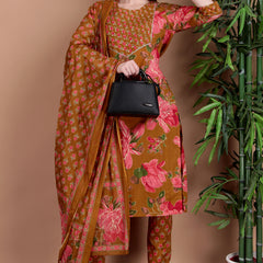 Miramaar Women's Green Cotton Straight Hand Work Kurta Pant with Dupatta