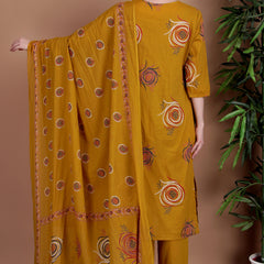 Miramaar Women's Lime Green Cotton Straight Hand Work Kurta Pant with Dupatta