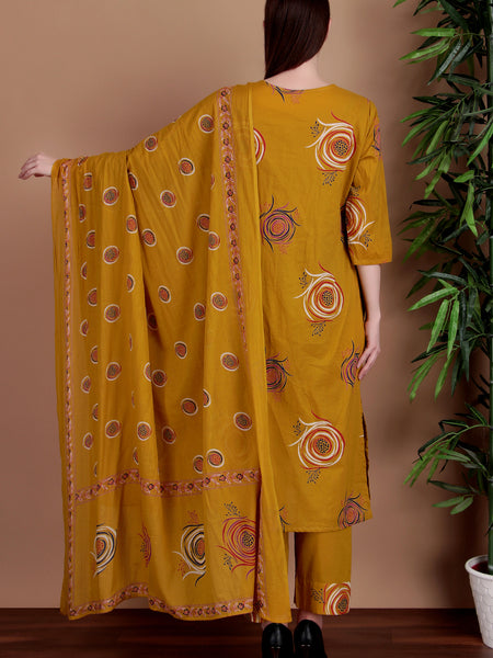 Miramaar Women's Lime Green Cotton Straight Hand Work Kurta Pant with Dupatta