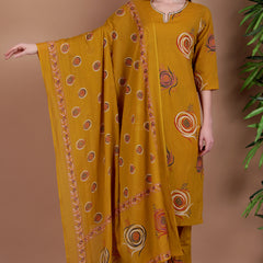 Miramaar Women's Lime Green Cotton Straight Hand Work Kurta Pant with Dupatta