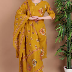 Miramaar Women's Lime Green Cotton Straight Hand Work Kurta Pant with Dupatta