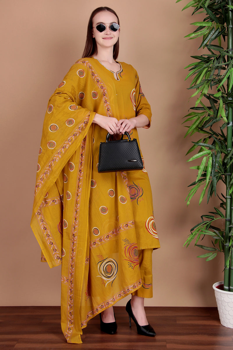 Miramaar Women's Lime Green Cotton Straight Hand Work Kurta Pant with Dupatta