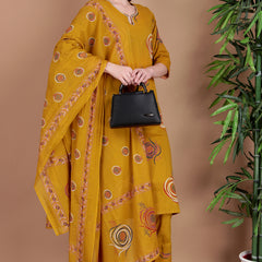 Miramaar Women's Lime Green Cotton Straight Hand Work Kurta Pant with Dupatta