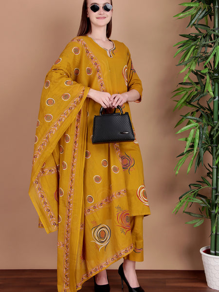 Miramaar Women's Lime Green Cotton Straight Hand Work Kurta Pant with Dupatta