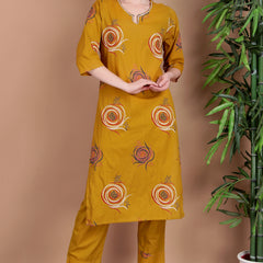 Miramaar Women's Lime Green Cotton Straight Hand Work Kurta Pant with Dupatta