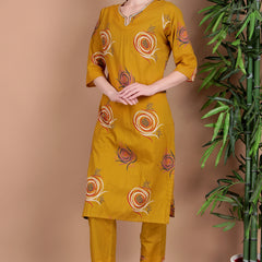 Miramaar Women's Lime Green Cotton Straight Hand Work Kurta Pant with Dupatta