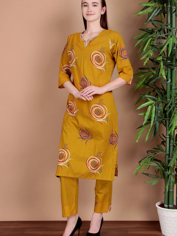 Miramaar Women's Lime Green Cotton Straight Hand Work Kurta Pant with Dupatta
