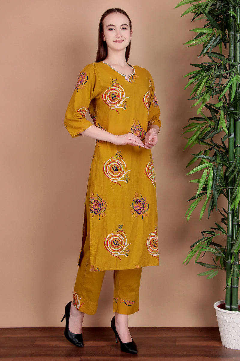 Miramaar Women's Lime Green Cotton Straight Hand Work Kurta Pant with Dupatta