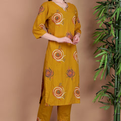 Miramaar Women's Lime Green Cotton Straight Hand Work Kurta Pant with Dupatta