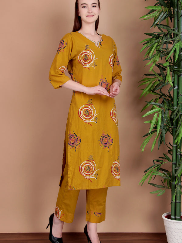 Miramaar Women's Lime Green Cotton Straight Hand Work Kurta Pant with Dupatta