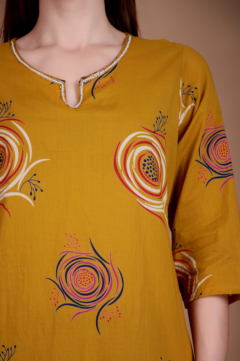 Miramaar Women's Lime Green Cotton Straight Hand Work Kurta Pant with Dupatta