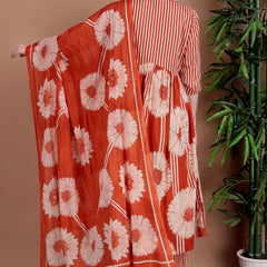 Miramaar Women's Orange Cotton A-line Hand Work Kurta Pant with Dupatta