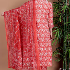 Miramaar Women's Pink Cotton A-line Mirror & Hand Work Kurta Pant with Dupatta