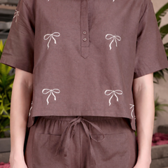 Miramaar Women's Brown Cotton Flex Top & Shorts Co-ord Set