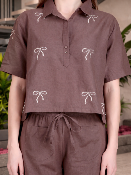 Miramaar Women's Brown Cotton Flex Top & Shorts Co-ord Set