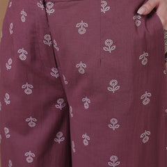 Miramaar Women's Wine Cotton Flex Spread Collar Crop top Coord Set