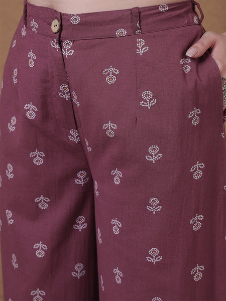 Miramaar Women's Wine Cotton Flex Spread Collar Crop top Coord Set