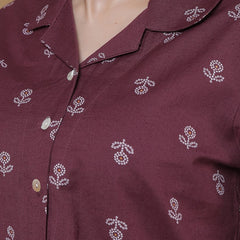 Miramaar Women's Wine Cotton Flex Spread Collar Crop top Coord Set