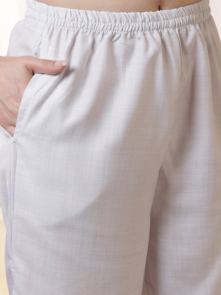 Miramaar Women's Grey V-neck Digital Print Straight Kurta Pant with Dupatta