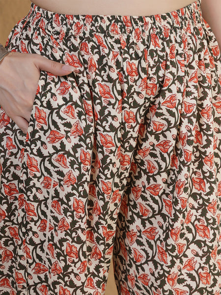 Miramaar Women's Multicolor Rayon Slub A-line Kurta Pant Set