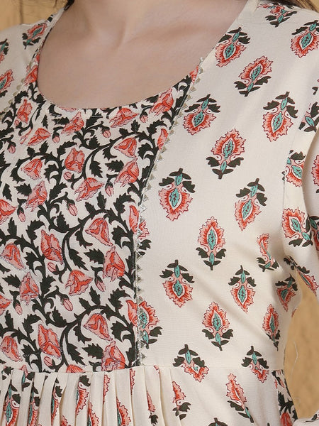 Miramaar Women's Multicolor Rayon Slub A-line Kurta Pant Set