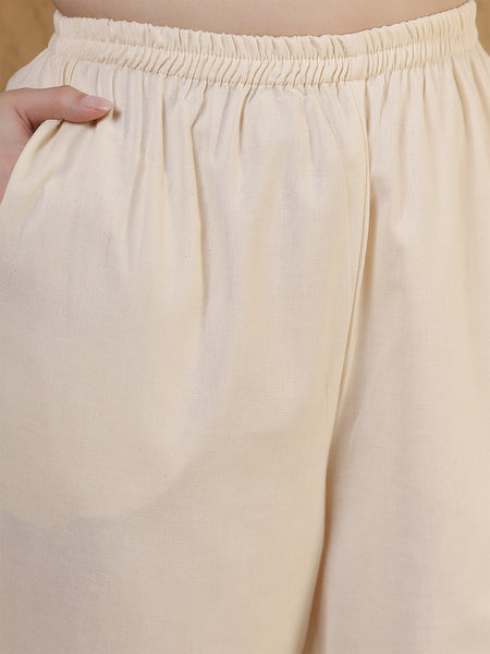 Miramaar Women's Off White Round Neck Embroidered Kurta Pant Set