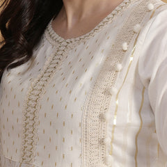 Miramaar Women's White Cotton Lurex Lace work Fit & Flare Dress