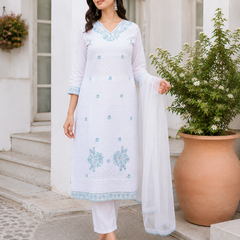 Miramaar Women's White Regal Ensemble Kurta & Dupatta Set