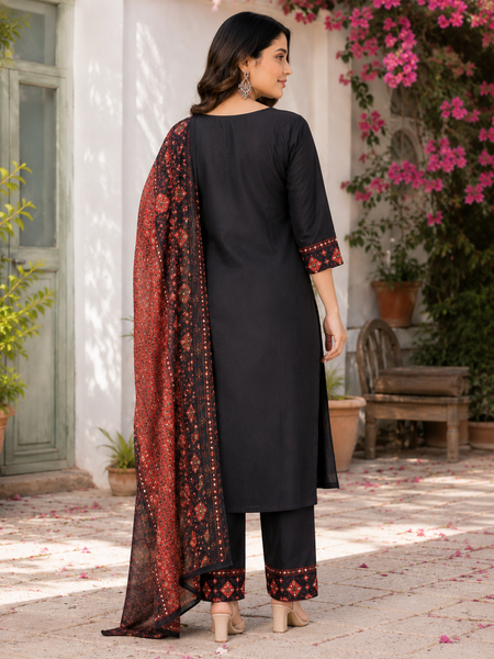 Miramaar Women's Royal Luxe Black Kurta Dupatta Set