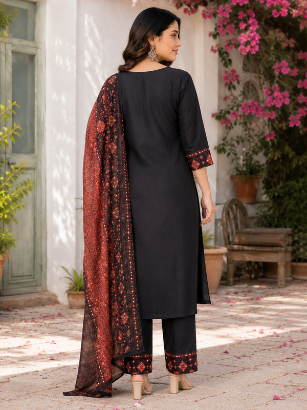 Miramaar Women's Royal Luxe Black Kurta Dupatta Set