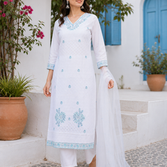 Miramaar Women's White Regal Ensemble Kurta & Dupatta Set