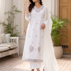 Miramaar Women's White Serenity Ensemble Kurta & Dupatta Set
